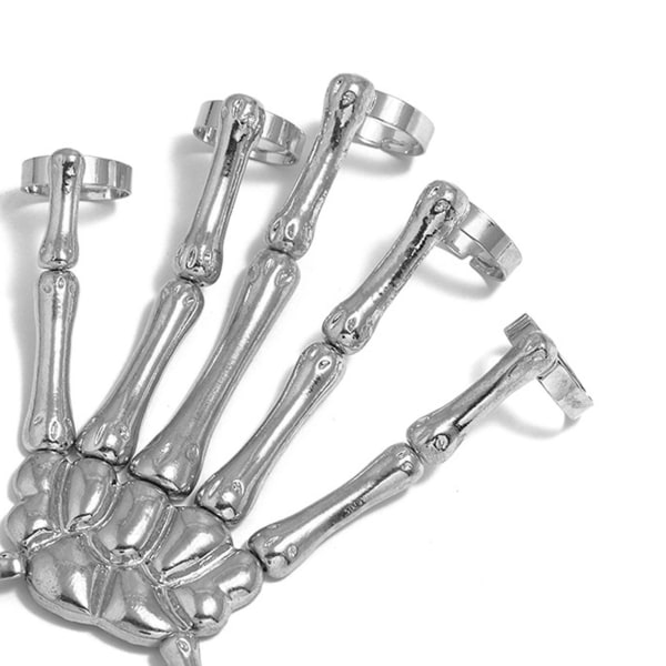 1/2/5 Elastiskt Skeleton Hand Armband med Ringar för Party Gothic silver 1 Pc