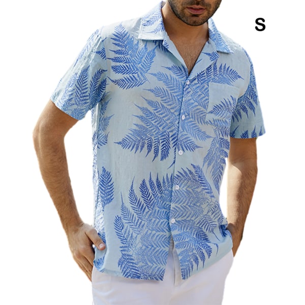1/2/3 Hawaiian Beach Shirt Kortärmad Tropical Leaf Vintage Light blue S 1 Pc