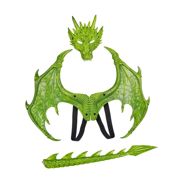 Kids Dragon Costume Festival låtsas spela Wing Dinosaur Tail Green 30 x 24cm