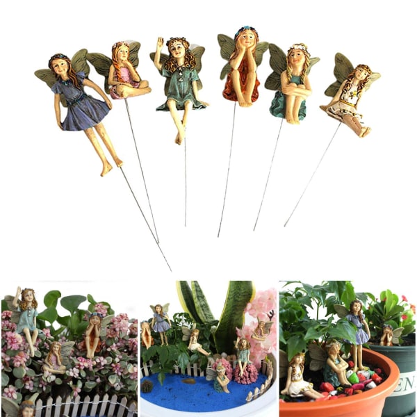 6st Flower Fairy Miniatyr Trädgård Prydnad Yard Dekor Hus