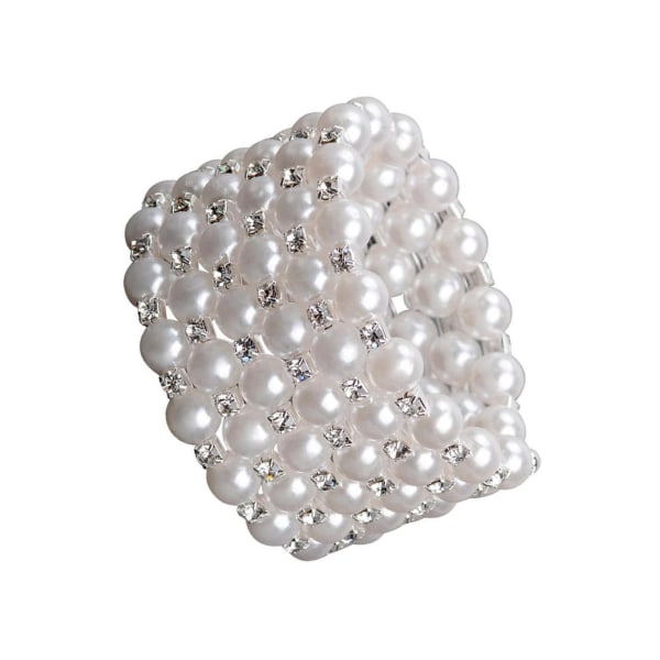 1/2/3/5 Dam Chic Pearl Rhinestone Stretch Armband för brud White 6 Row 1Set