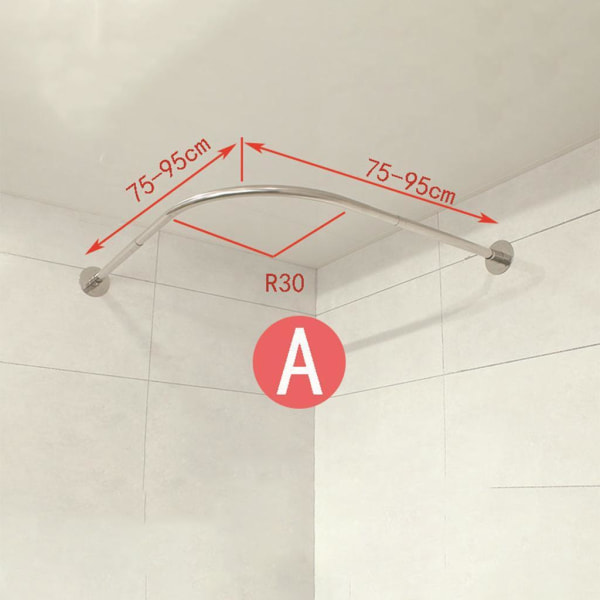 304 rostfri L-formad duschdraperistång för badrum 70-95 X 70-95CM