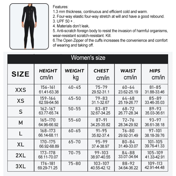 Dykbaddräkter Slät läderkant våtdräkt Classic Women Black S