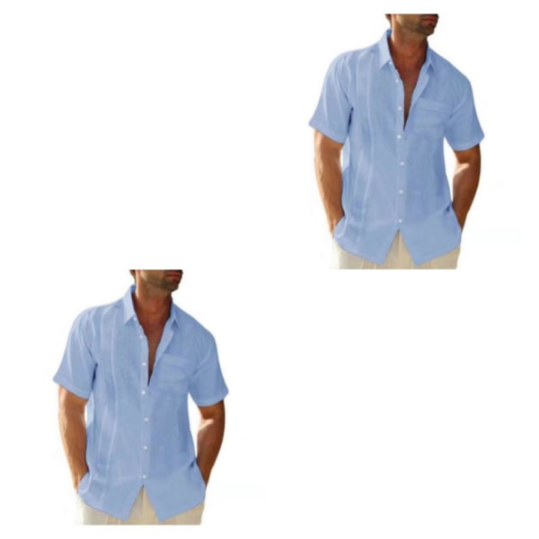 1/2 Resande Fotvandring Herr Button Down Skjorta Sommar Enkel Light Blue XL 2PCS