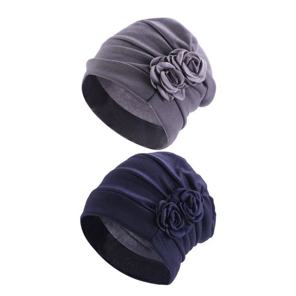 Turbanhatt med blommor för mjuka och bekväma cap damer Navy Blue