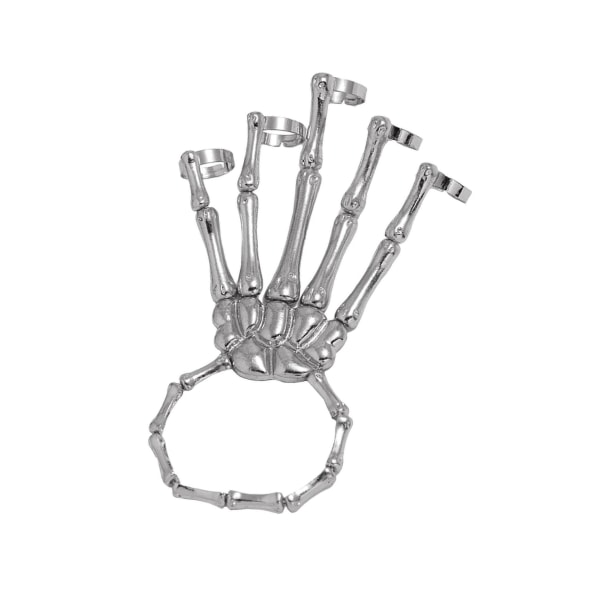 1/2/5 Elastiskt Skeleton Hand Armband med Ringar för Party Gothic silver 5PCS