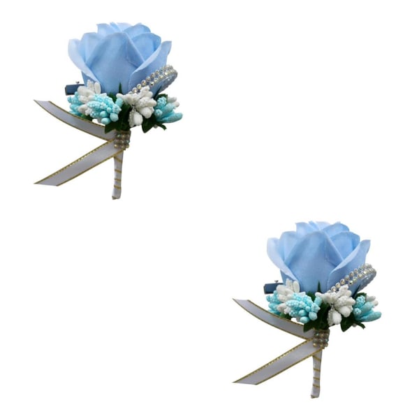 1/2/5 Elegant Stimulering Rose Flower Brosch Pin Bröllop Corsage Lake Blue 2PCS