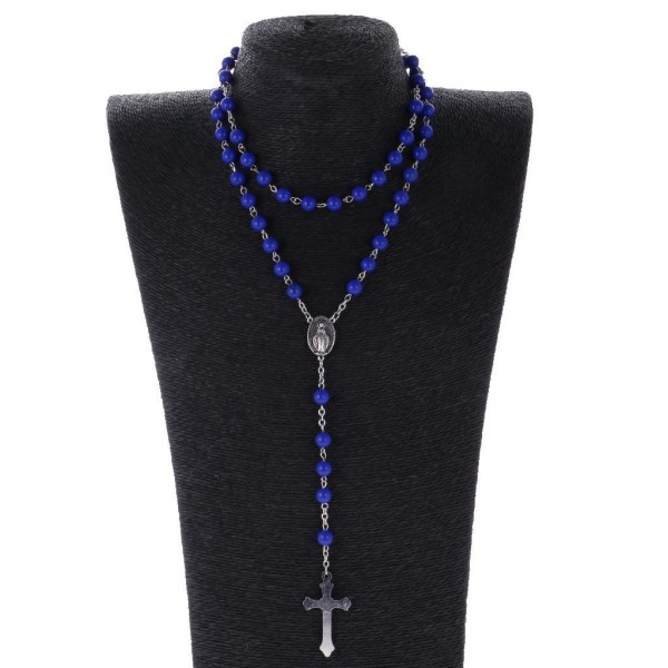 1/2/3/5 Mens Hip 8mm pärla Rosenkrans Be Hand Jesus Cross hänge Blue 1Set