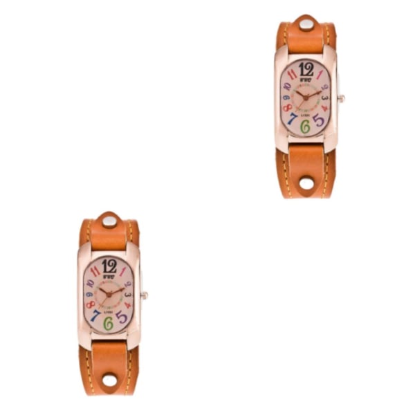 1/2/3/5 Klassisk watch med mjukt och slitstarkt läderband orange 2Set