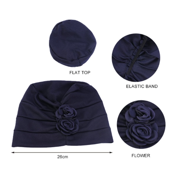 Turbanhatt med blommor för mjuka och bekväma cap damer Black