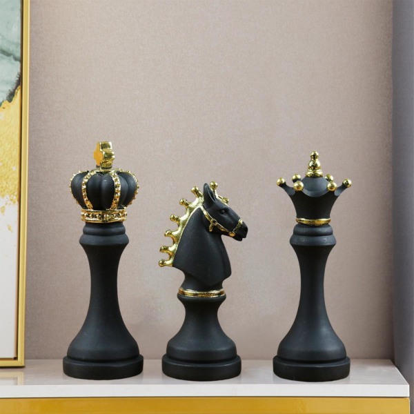 3st För Creative International Chess Figurine Statue för Black 3 pcs