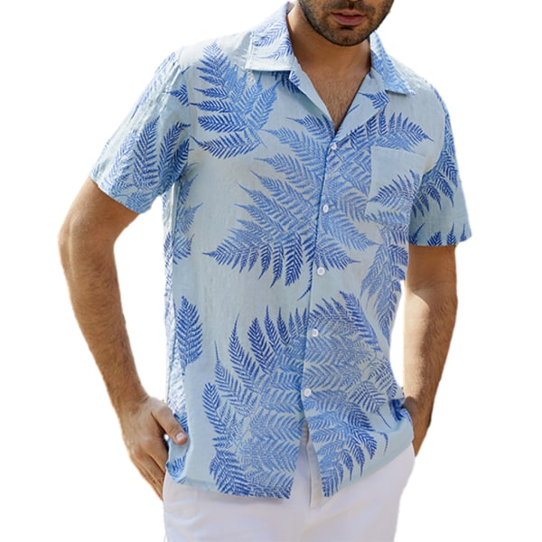 1/2/3 Hawaiian Beach Shirt Kortärmad Tropical Leaf Vintage Light blue XL 1 Pc