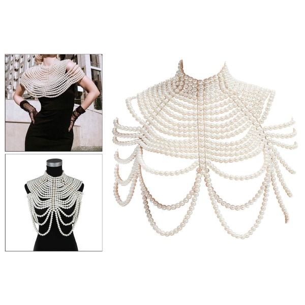 Elegant Pearl Beaded Body Chain Sjal Smycken Layered halsband White