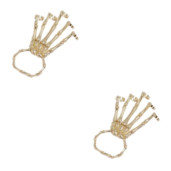 1/2/5 Elastiskt Skeleton Hand Armband med Ringar för Party Gothic gold 2PCS