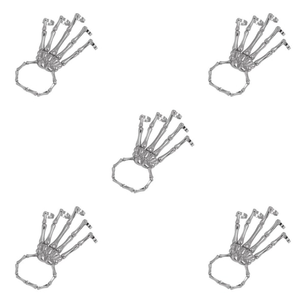 1/2/5 Elastiskt Skeleton Hand Armband med Ringar för Party Gothic silver 5PCS