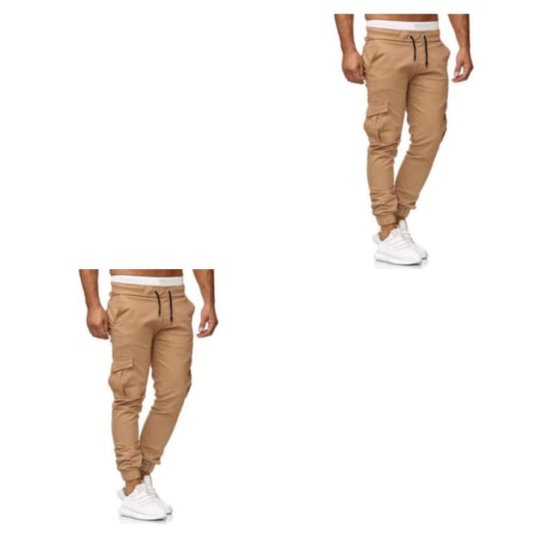 1/2/3 Herr Byxor Enfärgad Snygg Tvättbar mellan midja Khaki XXXL 2PCS