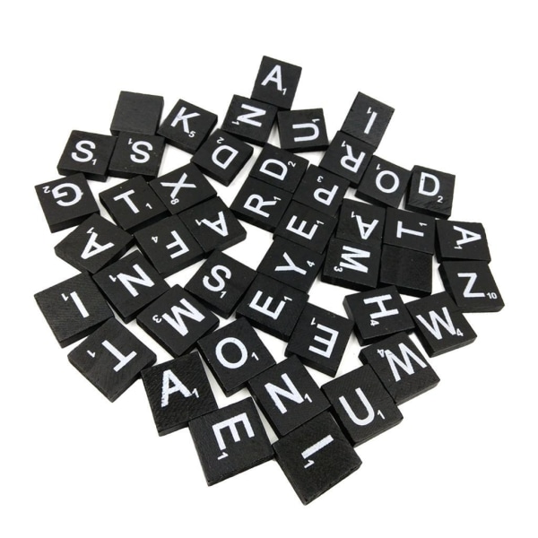 100 stycken Bulk 26 alfabetet trä svarta bokstäver & siffror för