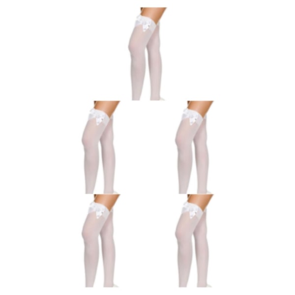 1/2/3 Sexiga och stretchiga kvinnor ogenomskinliga över knä långa strumpor white bowknot 5Set
