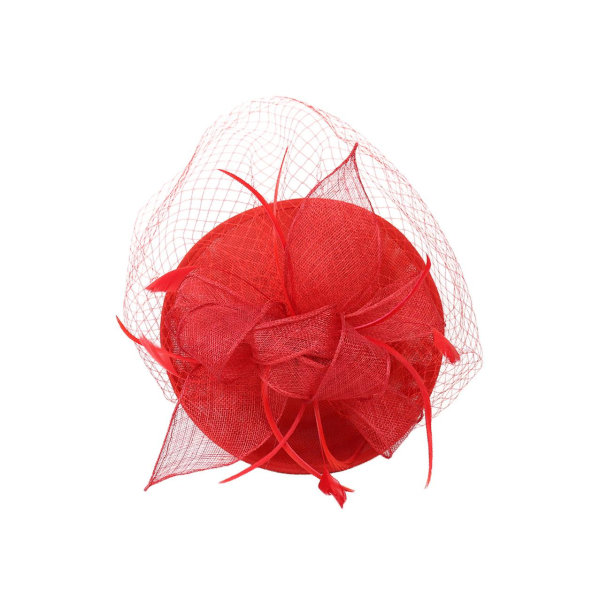 Sinamay Hat Feather Pannband Fascinator Veil Wedding För Royal Red