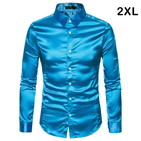 1/2 herrskjorta formell långärmad med nedfällbar krage - bra blue 2XL 1 Pc
