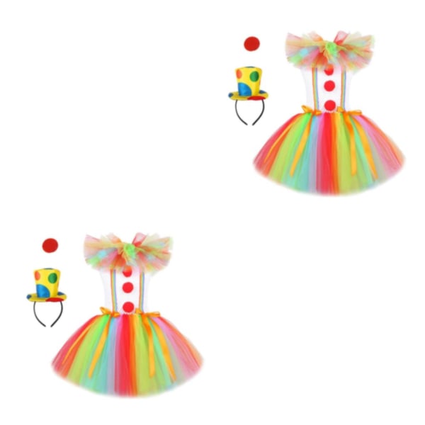 1/2/3 Barn Tjej Clown Kostym Mesh Tutu Klänning Outfits med topp Size M 2Set