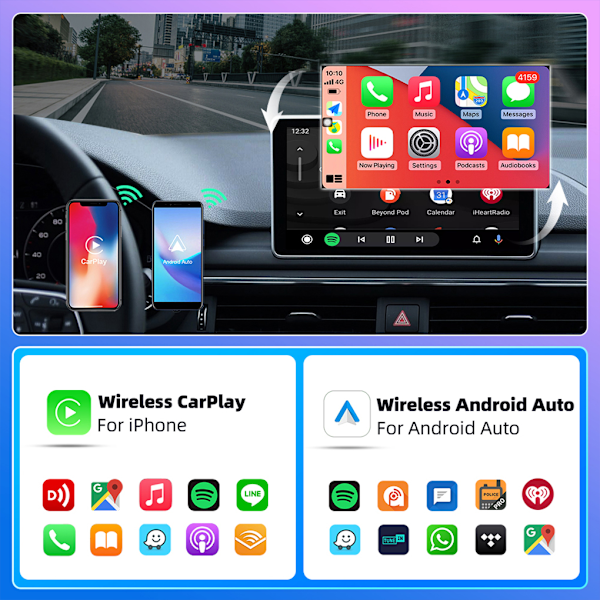 2-i-1 Trådlös Android Auto Car Play Box Adapter Adapter Kabelansluten