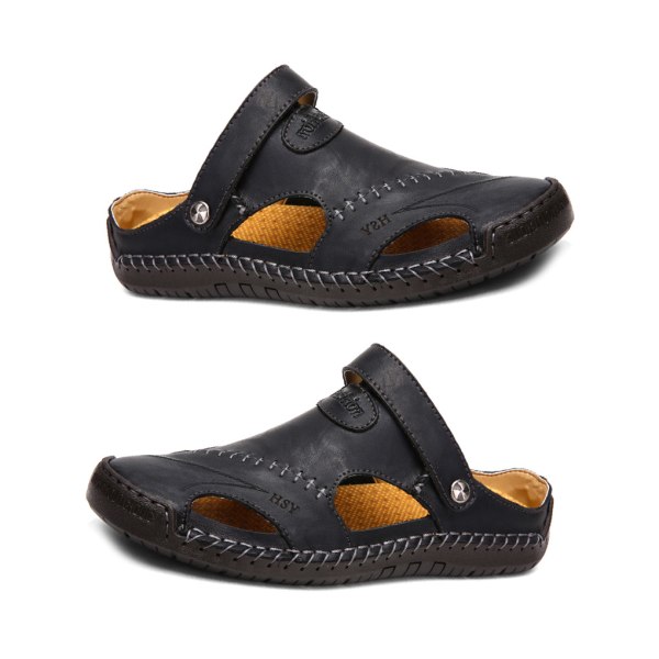 1 par man sandal vattentät enfärgad ersättning strandskor Black 42