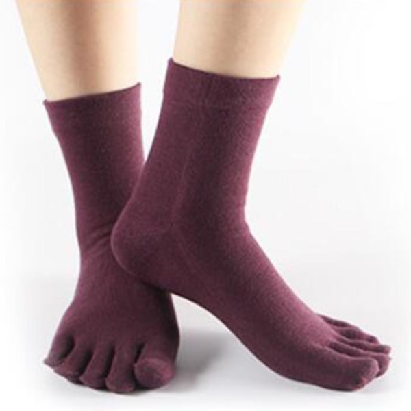 1/2/3/5 1Par För Comfy Five Toe Strumpor Bomull High Crew Sock Purple 1Set