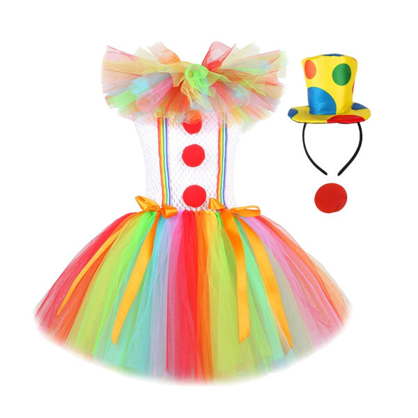 1/2/3 Barn Tjej Clown Kostym Mesh Tutu Klänning Outfits med topp Size XL 1Set