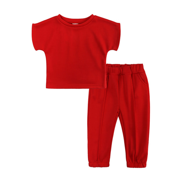 T-shirt byxor för flickor Set Elastiska byxor i midjan Red 90cm