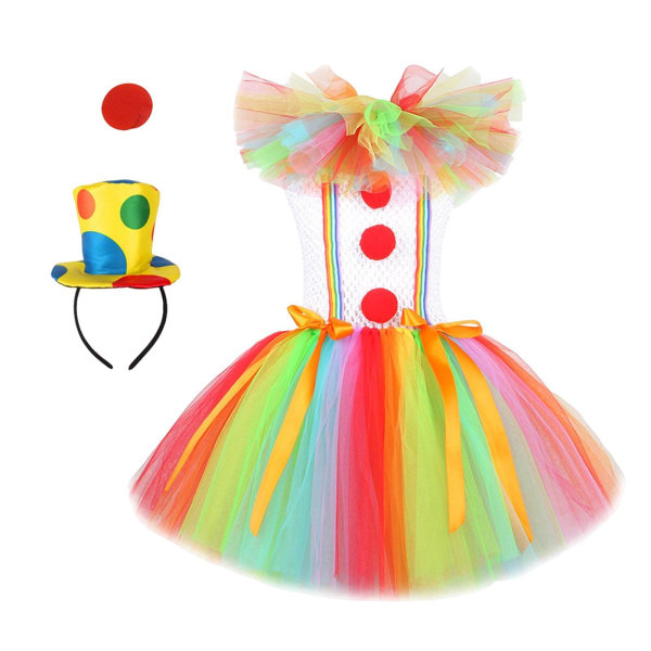 1/2/3 Barn Tjej Clown Kostym Mesh Tutu Klänning Outfits med topp Size M 1Set