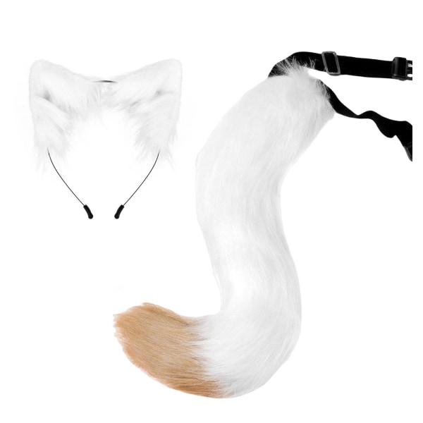För Fox Ears and Tail Cat Ear Pannband Huvudbonader för festbal White 50cm