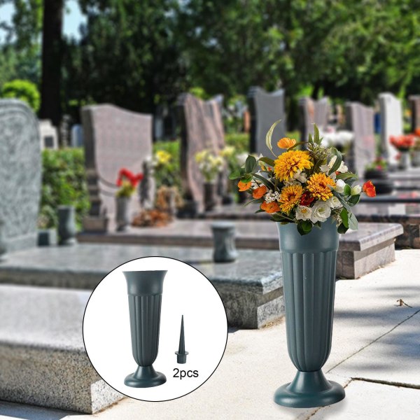 Grave Vase Avtagbar minnesvas för Lawn Graveside Flower Dark Green