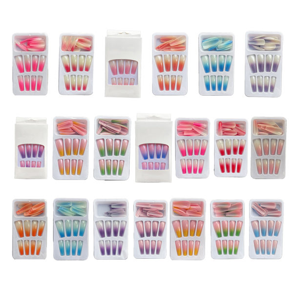 1 Set in French Tip Press on Nails Gradient Extension fingernaglar Type 16 2g glue,24Pcs jelly