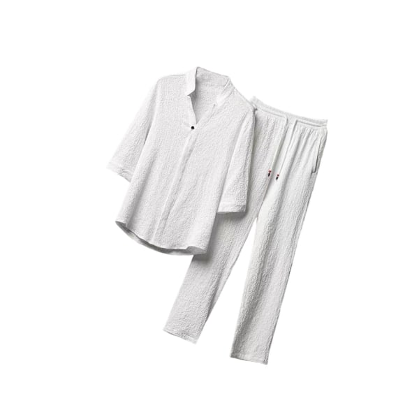 Sommardräkter för män Casual Lösbyxa 3/4-ärmad kostym White 2XL