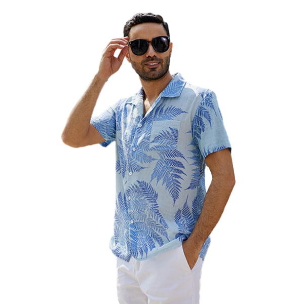 1/2/3 Hawaiian Beach Shirt Kortärmad Tropical Leaf Vintage Light blue L 1 Pc