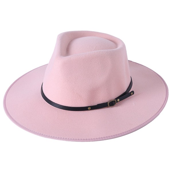 Polyester Retro Filt Panamahatt Med Bältesspänne Klassisk Och Deep pink