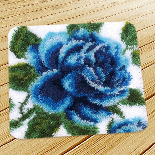Krokmatta Handgjorda fyrkantiga mattor för nybörjare Blue Petal 45x45cm