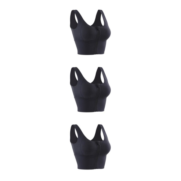 1/2/3 Womens Front Zip Sport BH För bekväma vadderade Shapewear Black S 3Set