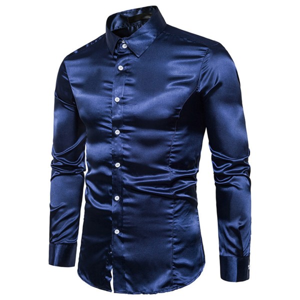 1/2 herrskjorta formell långärmad med nedfällbar krage - bra navy blue 2XL 1 Pc