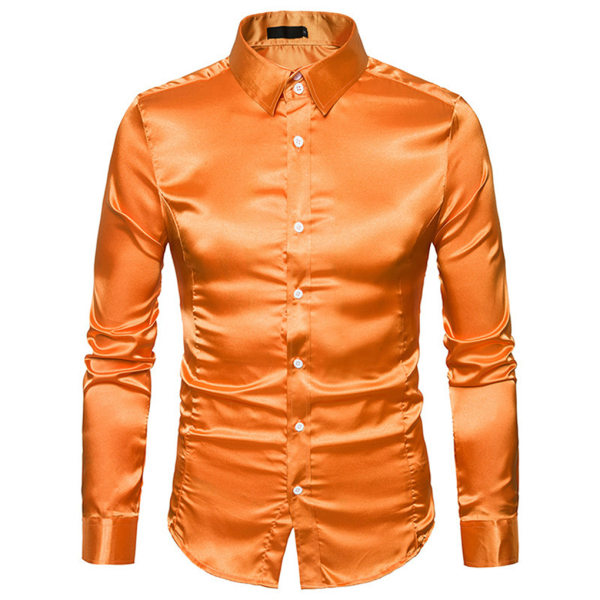 1/2 herrskjorta formell långärmad med nedfällbar krage - bra orange XL 1 Pc