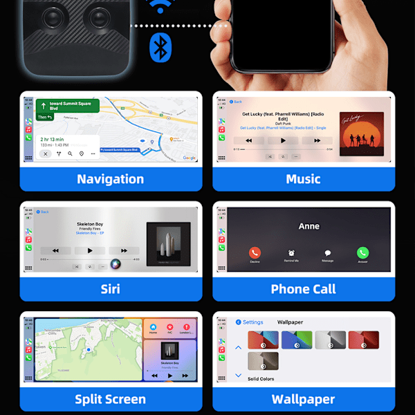 2-i-1 Trådlös Android Auto Car Play Box Adapter Adapter Kabelansluten