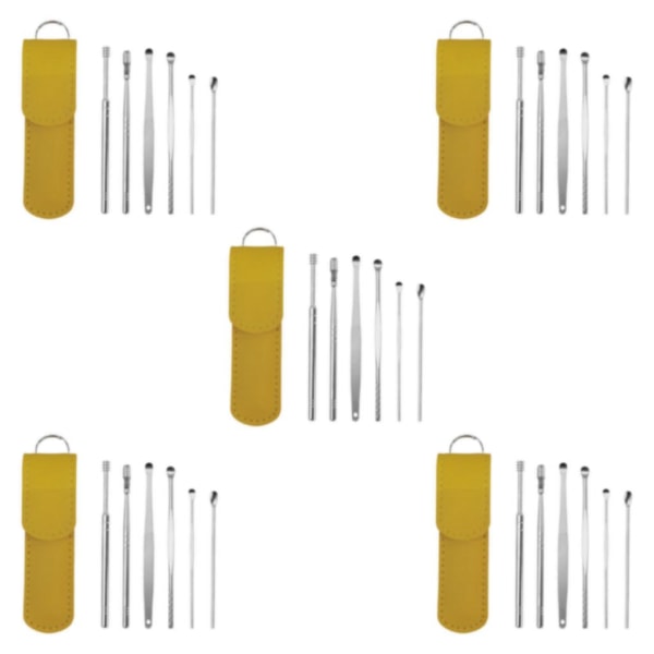 1/2/3/5 6 st Öronvaxborttagningsverktyg i rostfritt stål Yellow 6 Pcs Set 5Set