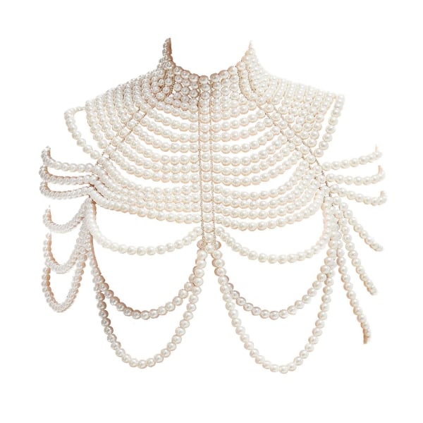 Elegant Pearl Beaded Body Chain Sjal Smycken Layered halsband White