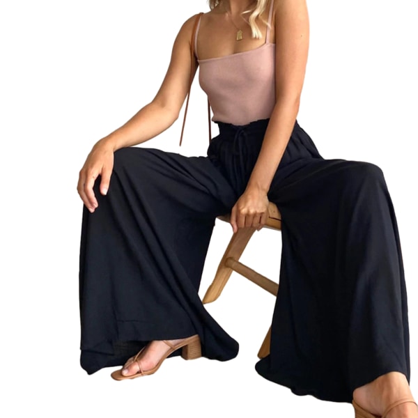 1/2/3/5 Summer Womens High Waist Wide Leg Byxor - Tunn Style För black XL,1 1 Pc