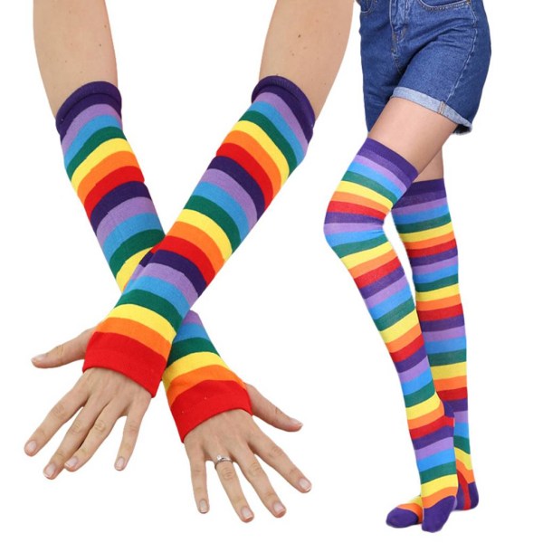 Färgglada Rainbow randiga långa handskar strumpor stickade vantar strumpor  as the picture ca8a | as the picture | Fyndiq