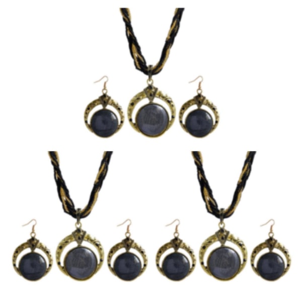 1/2/3/5 Handgjorda Crystal Stone hänge halsband för kvinnor Necklace+earring-Bla 3Set