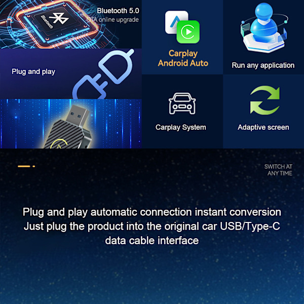 Automatisk Anslutningsbox 2 Adapter Trådlös För CarPlay Android golden