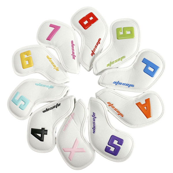Set med 10 PU För Golf Iron Head Covers Sets Smooth Texture White