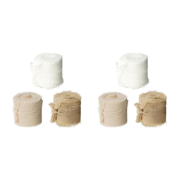 1/2/5 Elegant frans chiffong sidenliknande band för utsökt White+Beige 2PCS